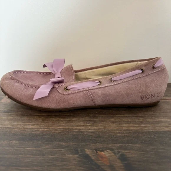 Vionic Women’s Alice Pink Suede Loafers with Bow - Picture 6 of 9
